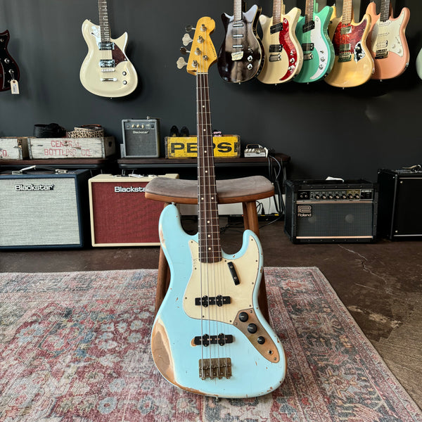 Nash JB-63 Jazz Bass, Sonic Blue with Heavy Aging