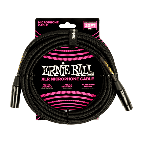 Ernie Ball Braided XLR Microphone Cable Male/Female 20ft - Black