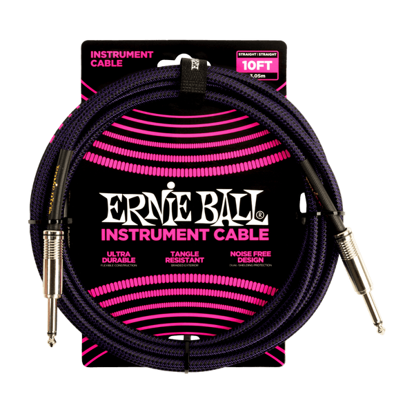 Ernie Ball Braided Instrument Cable Straight/Straight 10ft - Purple/Black