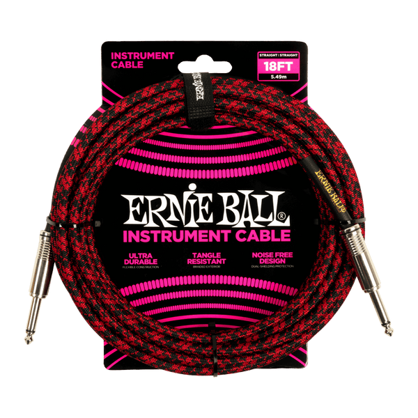 Ernie Ball Braided Instrument Cable Straight/Straight 18ft - Red/Black