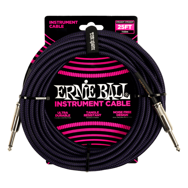 Ernie Ball Braided Instrument Cable Straight/Straight 25ft - Purple/Black