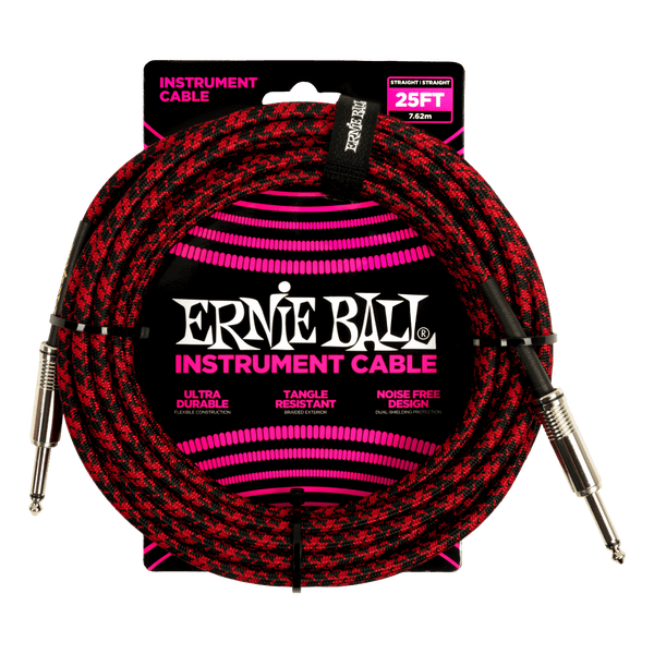 Ernie Ball Braided Instrument Cable Straight Straight 25ft - Red/Black