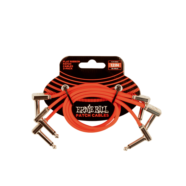Ernie Ball 12” Flat Ribbon Patch Cable 3-Pack - Red
