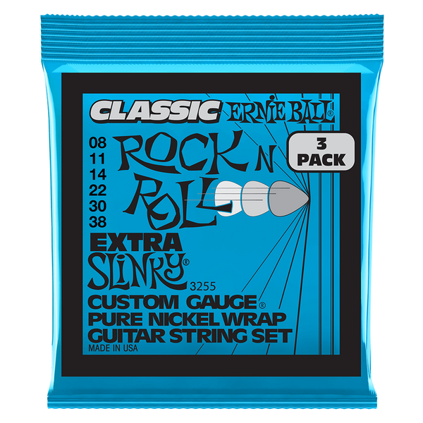 Ernie Ball Extra Slinky Classic Rock N Roll Pure Nickel Wrap Electric Guitar Strings 8-38 Gauge - 3 Pack