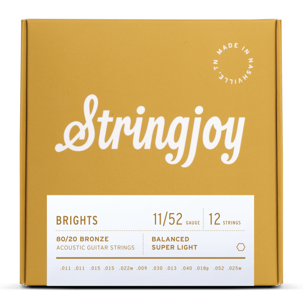 Stringjoy Brights | 12 String Super Light Gauge (11-52) 80/20 Bronze Acoustic Guitar Strings