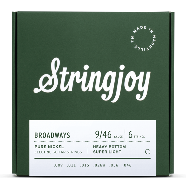 Stringjoy Broadways | Heavy Bottom Super Light Gauge (9-46) Pure Nickel Electric Guitar Strings
