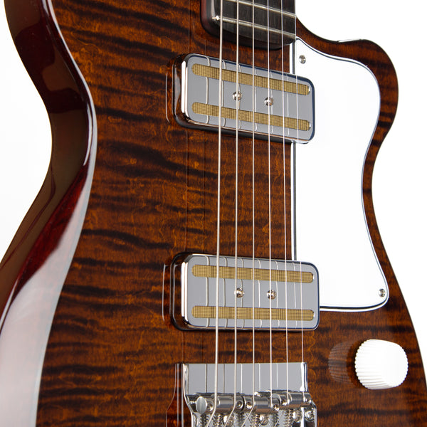 Harmony Juno Electric Guitar, Limited Edition Flame Maple Top Transparent Brown