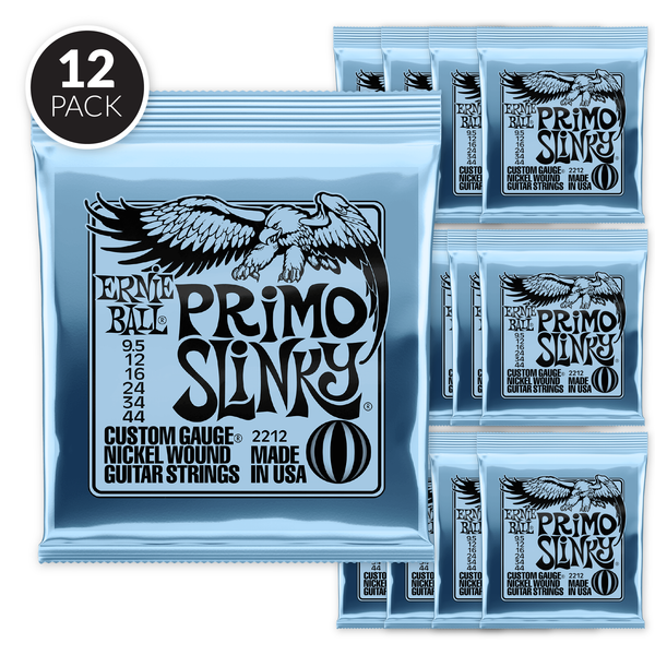 Ernie Ball Primo Slinky Nickel Wound Electric Guitar Strings - 9.5-44 Gauge ( 12 Pack Bundle )