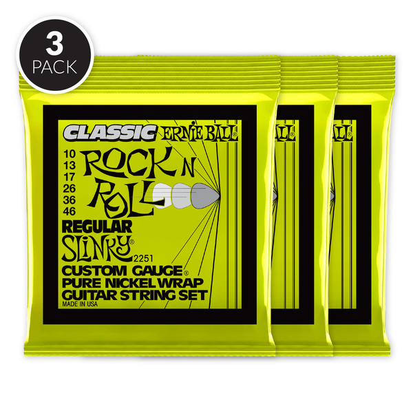 Ernie Ball Regular Slinky Classic Rock n Roll Pure Nickel Wrap Electric Guitar Strings - 10-46 Gauge ( 3 Pack Bundle )