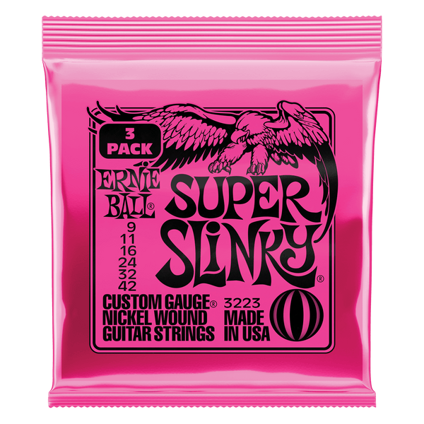 Ernie Ball Super Slinky Nickel Wound Electric Guitar Strings 3 Pack - 9-42 Gauge