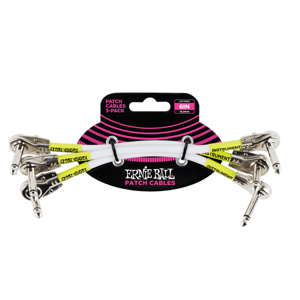 Ernie Ball 6" Flat Angle / Flat Angle Patch Cable 3 Pack - White