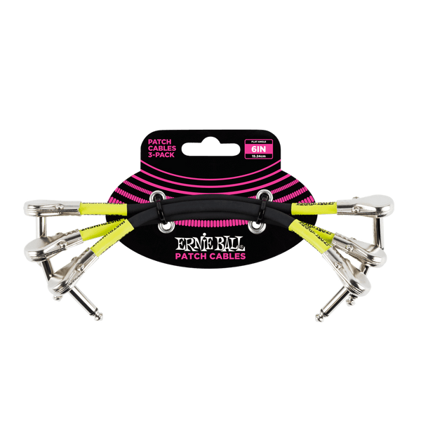 Ernie Ball 6" Flat Angle / Flat Angle Patch Cable 3 Pack - Black
