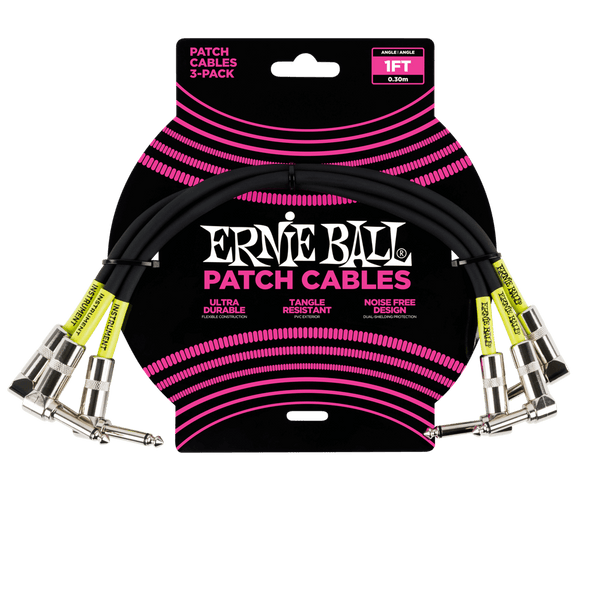Ernie Ball 1' Angle / Angle Patch Cable 3 Pack - Black