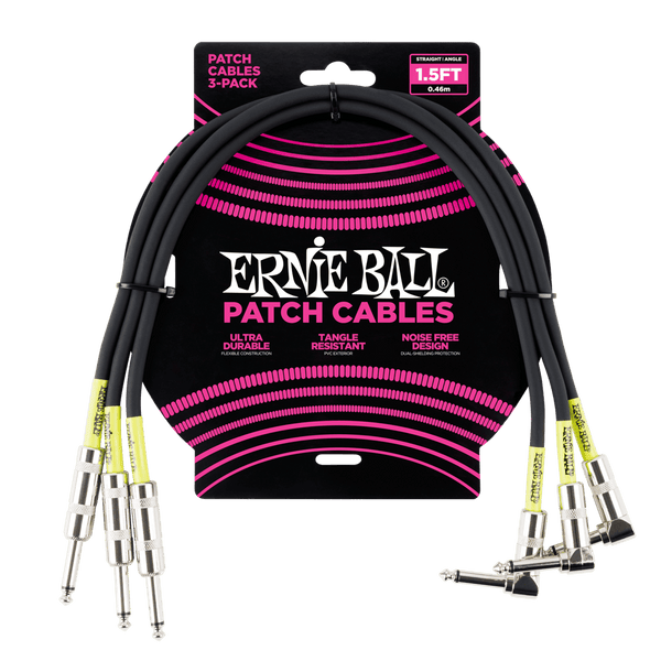 Ernie Ball 1.5' Straight / Angle Patch Cable 3 Pack - Black