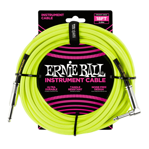 Ernie Ball 18' Braided Straight / Angle Instrument Cable - Neon Yellow