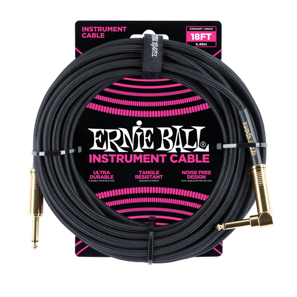 Ernie Ball 18' Braided Straight / Angle Instrument Cable - Black