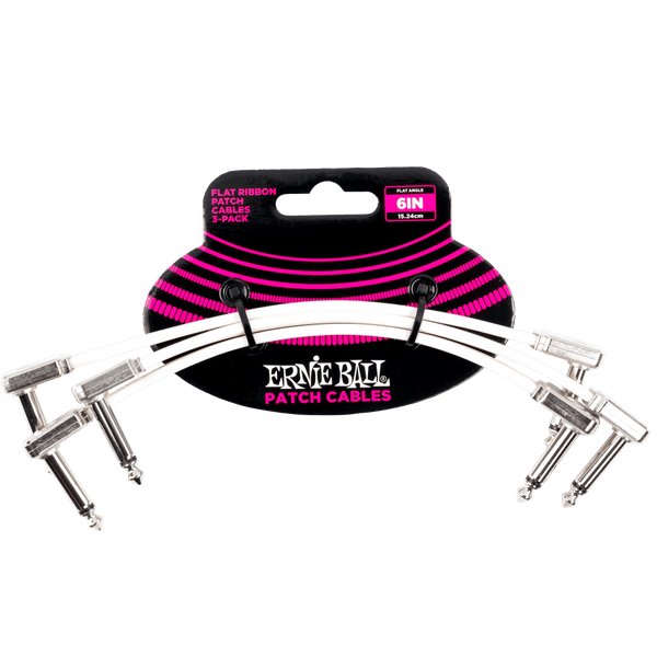 Ernie Ball 6" Flat Ribbon Patch Cable White 3 Pack - White
