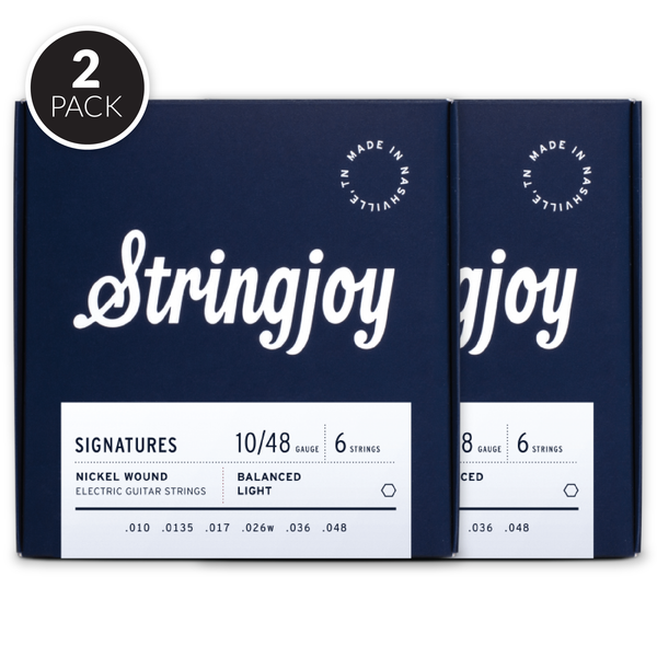 Stringjoy Signatures | Balanced Light Gauge (10-48) Nickel Wound Electric Guitar Strings ( 2 Pack Bundle )