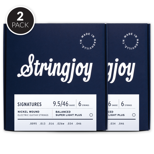Stringjoy Signatures | Balanced Super Light Plus Gauge (9.5-46) Nickel Wound Electric Guitar Strings ( 2 Pack Bundle )