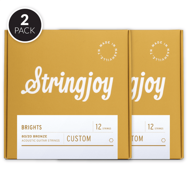 Stringjoy Brights | Custom 12 String 80/20 Bronze Acoustic Guitar Strings ( 2 Pack Bundle )