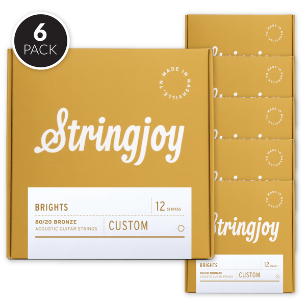 Stringjoy Brights | Custom 12 String 80/20 Bronze Acoustic Guitar Strings ( 6 Pack Bundle )