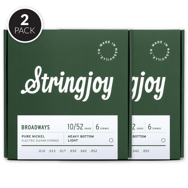 Stringjoy Broadways | Heavy Bottom Light Gauge (10-52) Pure Nickel Electric Guitar Strings ( 2 Pack Bundle )