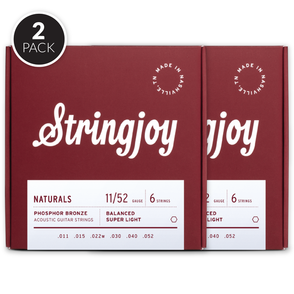 Stringjoy Naturals | Super Light (11-52) Phosphor Bronze Acoustic Guitar Strings ( 2 Pack Bundle )