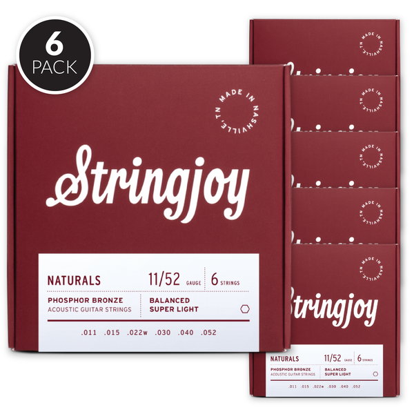 Stringjoy Naturals | Super Light (11-52) Phosphor Bronze Acoustic Guitar Strings ( 6 Pack Bundle )