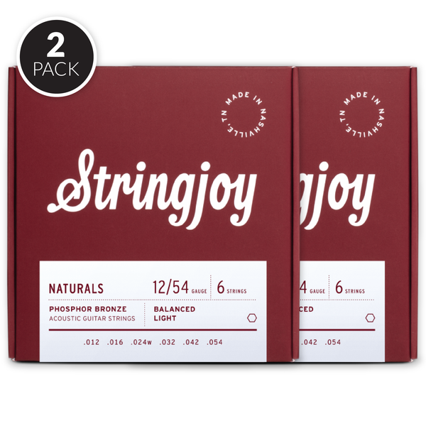 Stringjoy Naturals | Light (12-54) Phosphor Bronze Acoustic Guitar Strings ( 2 Pack Bundle )