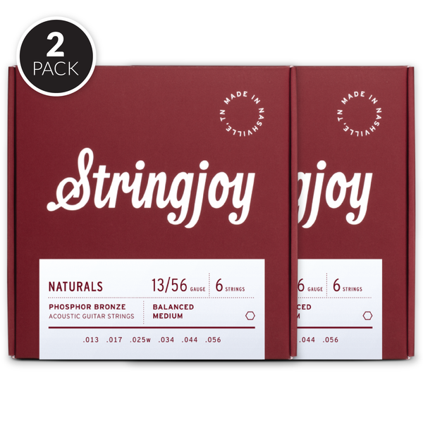 Stringjoy Naturals | Medium (13-56) Phosphor Bronze Acoustic Guitar Strings ( 2 Pack Bundle )