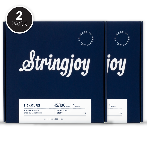 Stringjoy Light Gauge (45-100) 4 String Long Scale Nickel Wound Bass Guitar Strings ( 2 Pack Bundle )