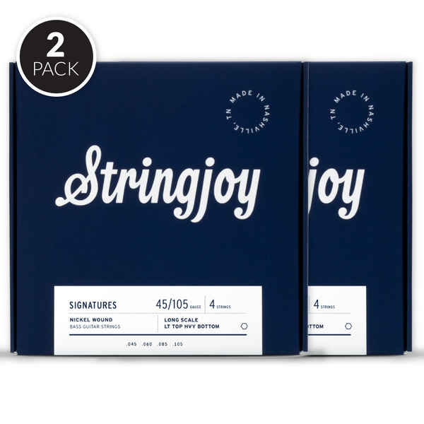 Stringjoy Light Top / Heavy Bottom Gauge (45-105) 4 String Long Scale Nickel Wound Bass Guitar Strings ( 2 Pack Bundle )