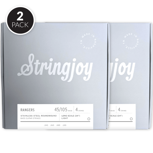 Stringjoy Rangers | Light Gauge (45-105) 4 String Long Scale Stainless Steel Bass Guitar Strings ( 2 Pack Bundle )