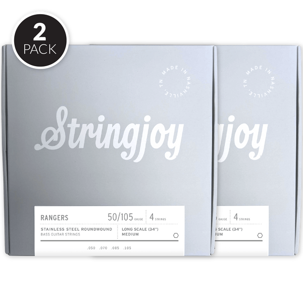Stringjoy Rangers | Medium Gauge (50-105) 4 String Long Scale Stainless Steel Bass Guitar Strings ( 2 Pack Bundle )