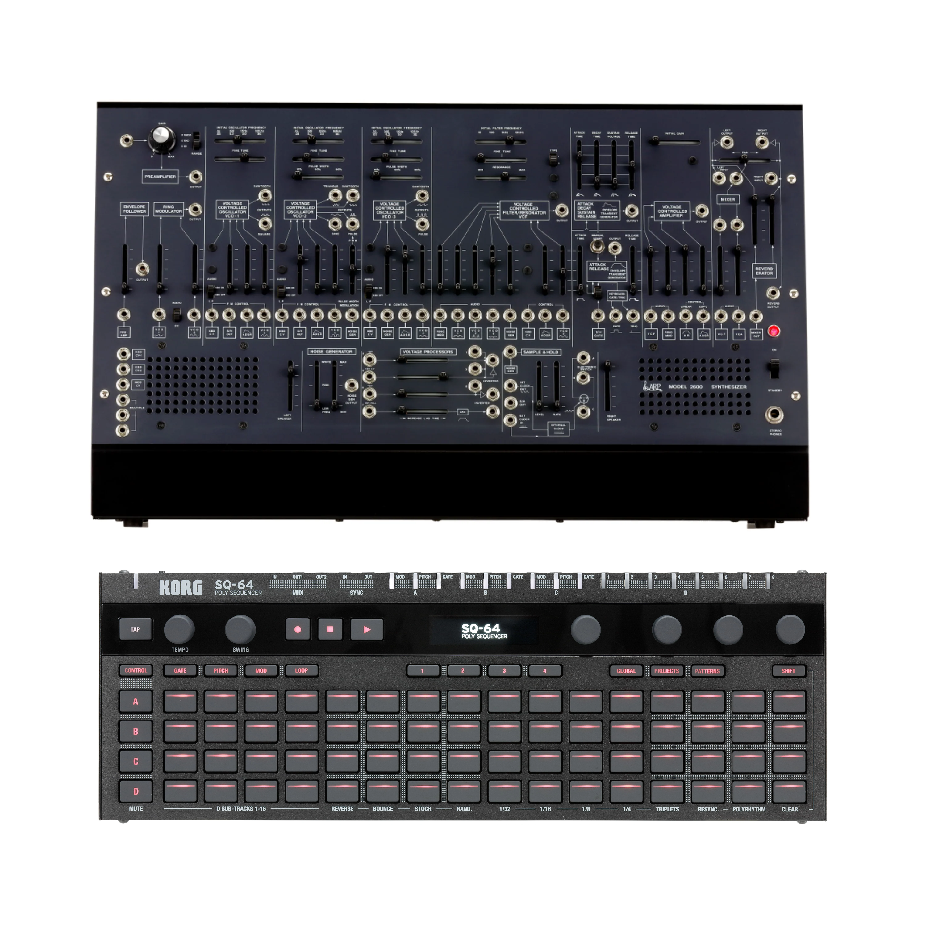 Korg ARP 2600 M Semi-Modular Synthesizer and SQ-64 Sequencer