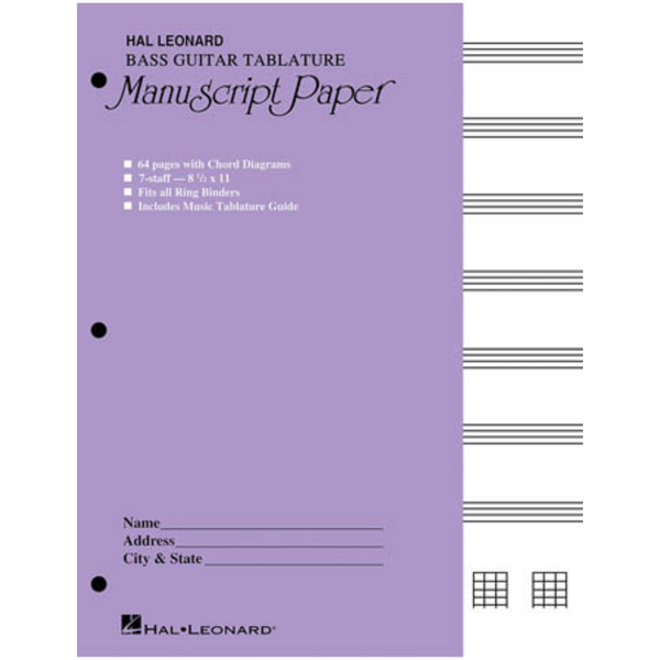 Hal Leonard Bass Guitar Tablature Manuscript Paper, Purple Cover