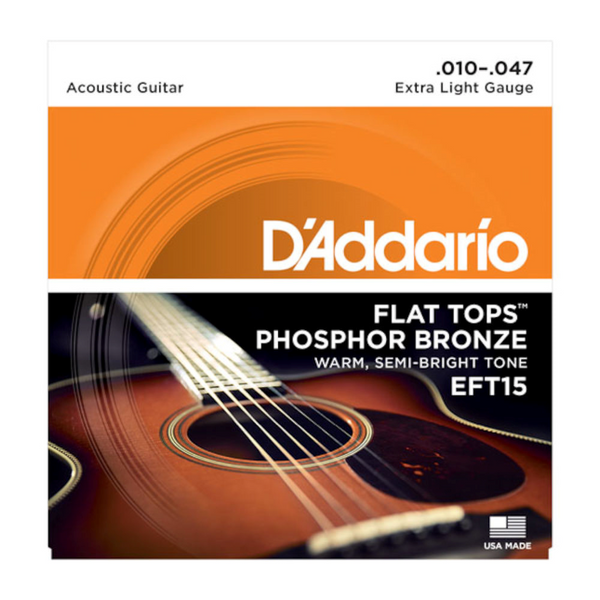 D'Addario EFT15 Phosphor Bronze Flat Tops, Extra Light, 10-47