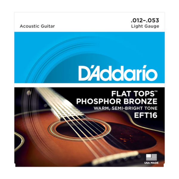 D'Addario EFT16 Phosphor Bronze Flat Tops, Light, 12-53