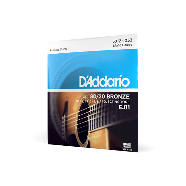 D'Addario EJ11-3D 80/20 Bronze Acoustic Guitar Strings, Light, 12-53, 3 Sets