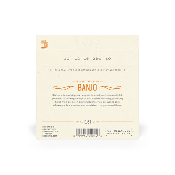 D'Addario D'Addario EJ61 5-String Banjo Strings, Nickel, Medium 10-23