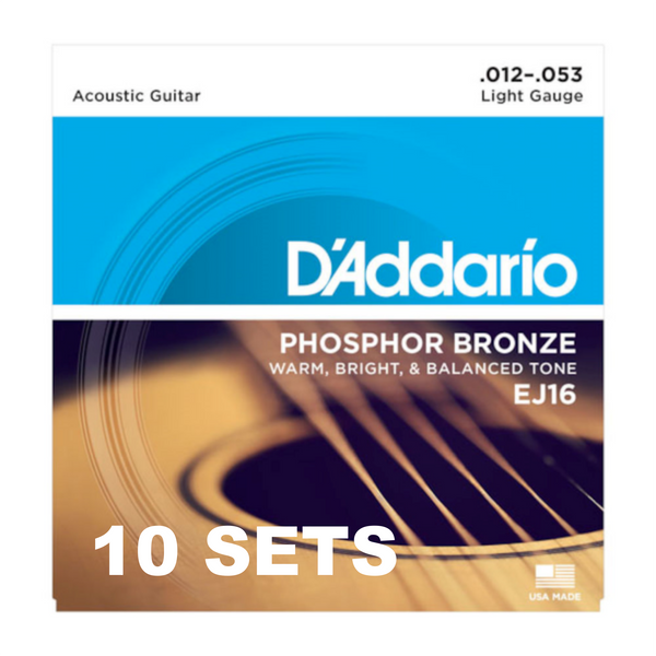 D'Addario EJ16-10P Phosphor Bronze Acoustic Guitar Strings, Light, 10 Sets