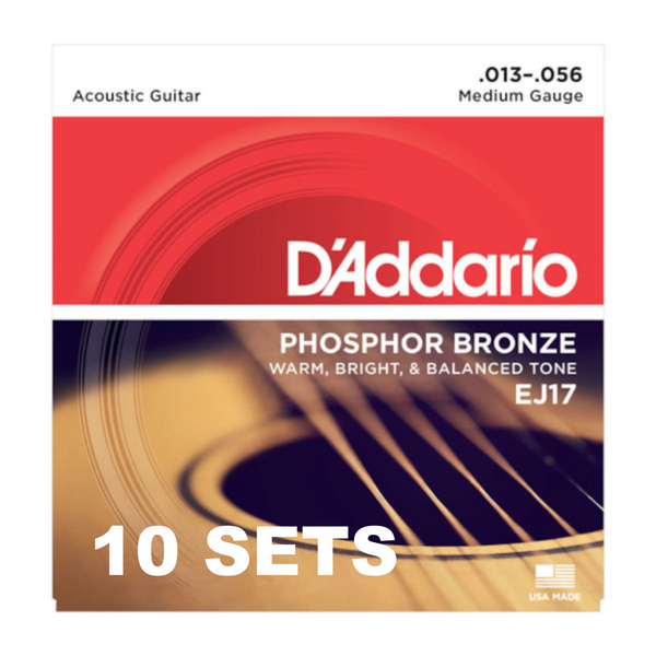 D'Addario EJ17-10P Phosphor Bronze Acoustic Guitar Strings, Light, 10 Sets
