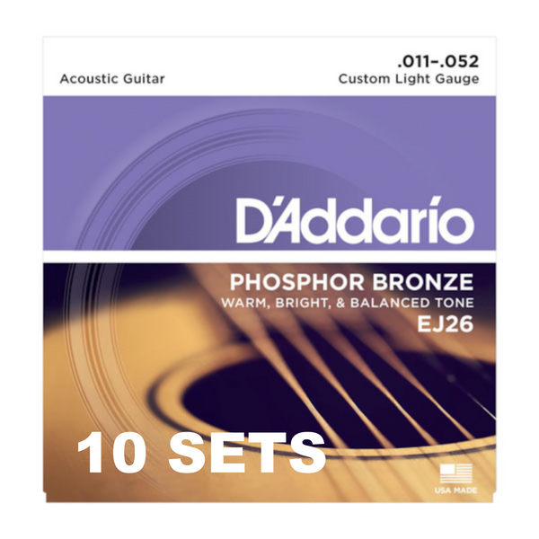 D'Addario EJ26-10P  Phosphor Bronze Acoustic Guitar Strings, Light, 10 Sets