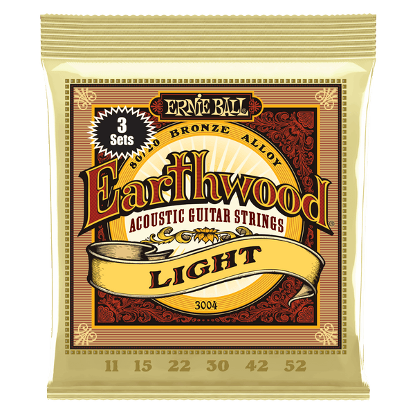 Ernie Ball Earthwood Light 80/20 Bronze Acoustic Guitar Strings 3-Pack - 11-52 Gauge